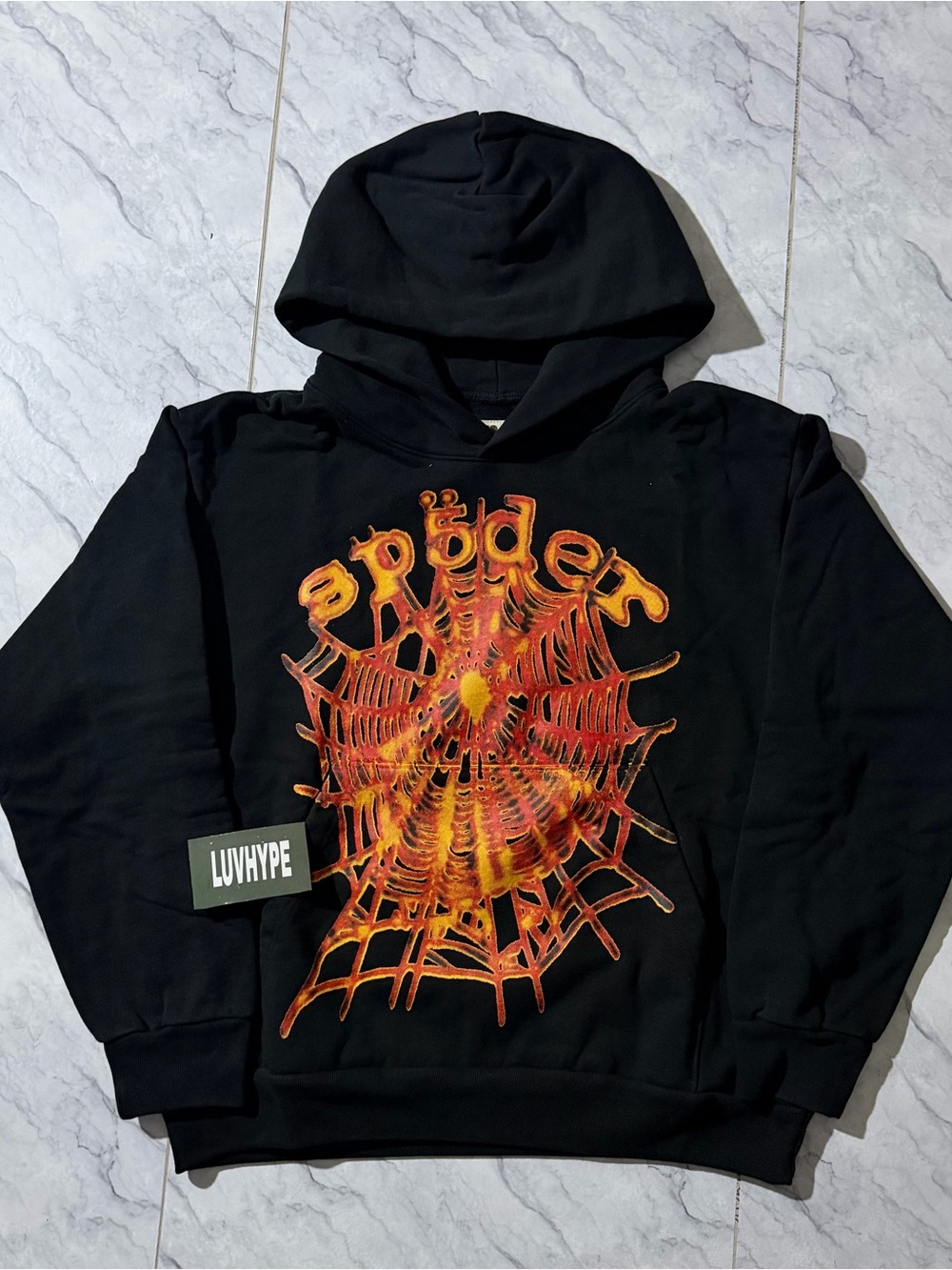 Sp5der V2 OG Web Black Orange Fire Hoodie